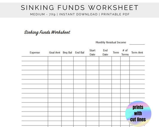 Sinking Funds Worksheet